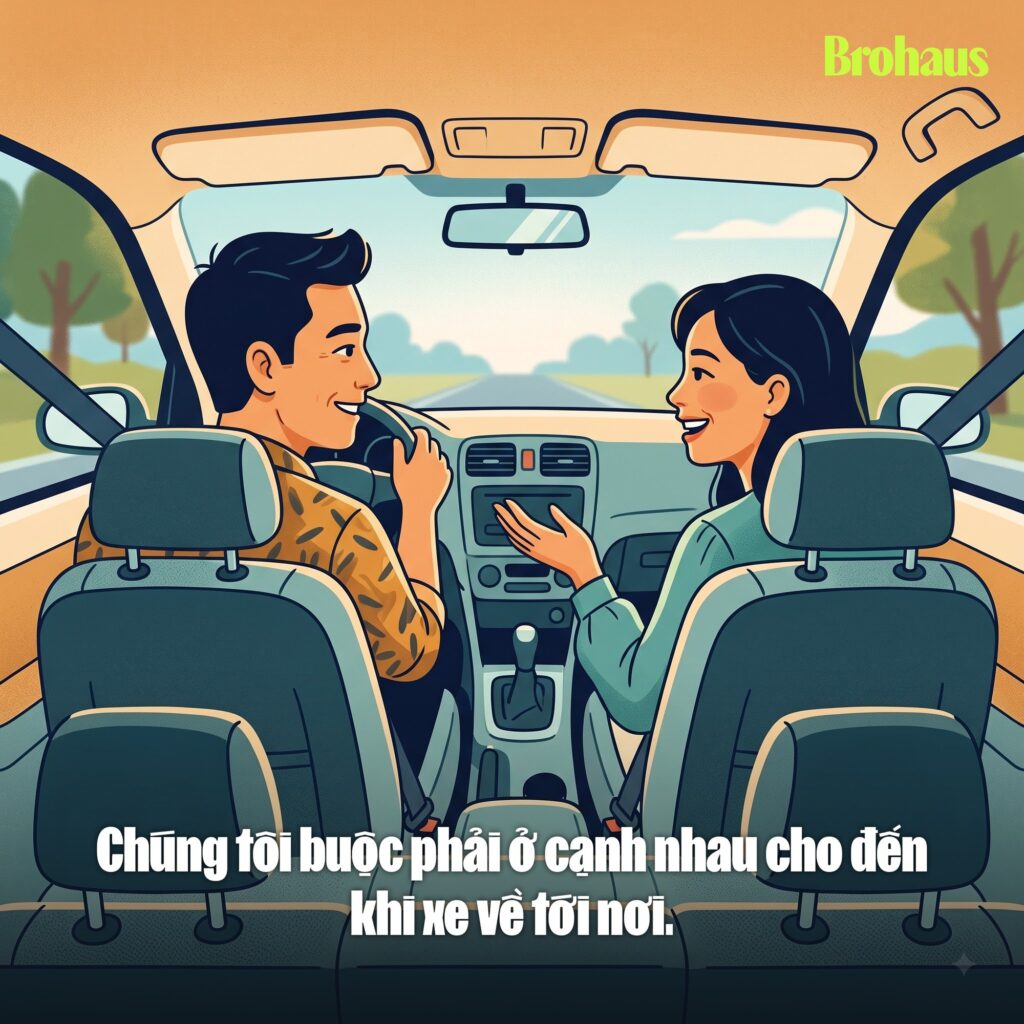 Gia đình di chuyển bằng ô tô trong bối cảnh đời sống thường ngày