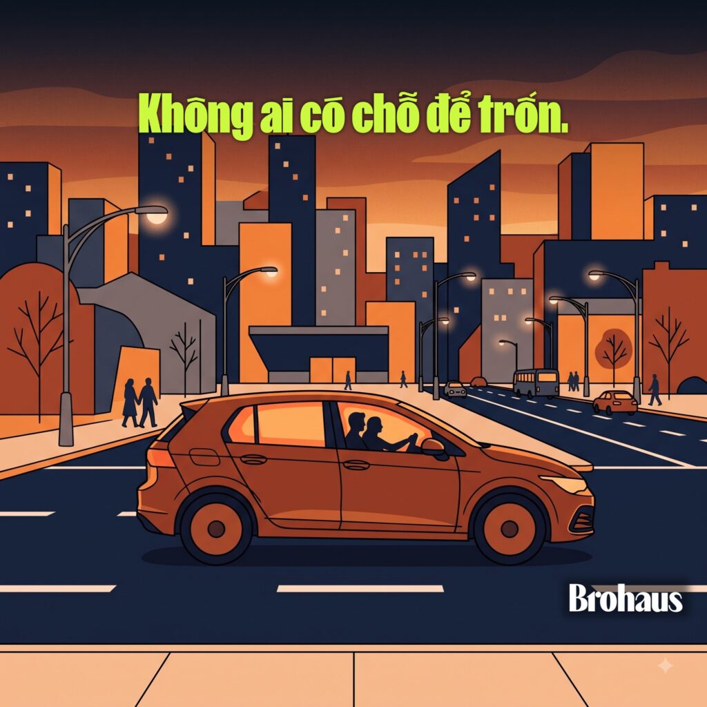 Hai vợ chồng ngồi im lặng bên nhau trong xe