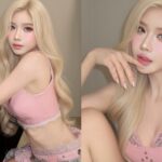 Trang Pháp với mái tóc bạch kim uốn sóng trong tạo hình Barbie