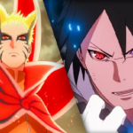 Naruto đứng trong khung cảnh chiến đấu của thế giới ninja