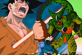 Vegeta đứng cạnh Bulma và hai người con Trunks, Bulla