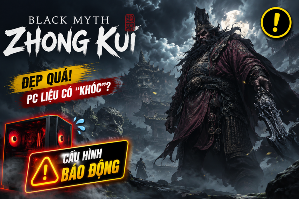Cảnh gameplay Black Myth: Zhong Kui với khu vực ngập nước và kiến trúc cổ