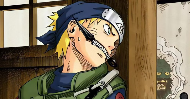 Naruto mặc trang phục Jōnin và tạo dáng tự tin trong minh họa manga