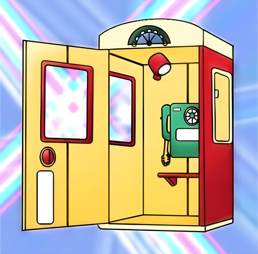 Nobita sử dụng bảo bối Tủ điện thoại yêu cầu để khám phá thực tại khác