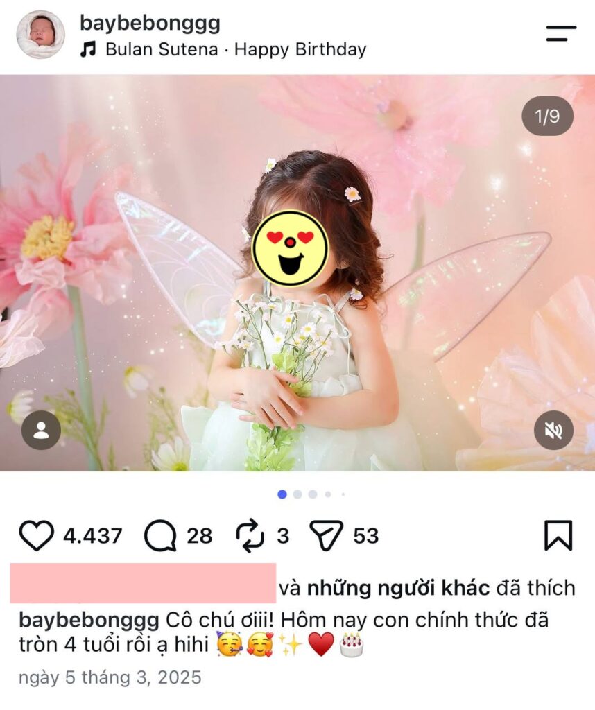 Tài khoản dành cho bé Bay với bài đăng mừng sinh nhật 4 tuổi