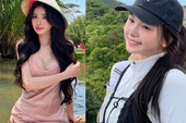 Hồng Nhung để tóc dài và mỉm cười trong đoạn clip