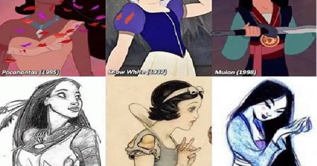 Bản phác thảo các hướng tạo hình ban đầu cho nhân vật Disney
