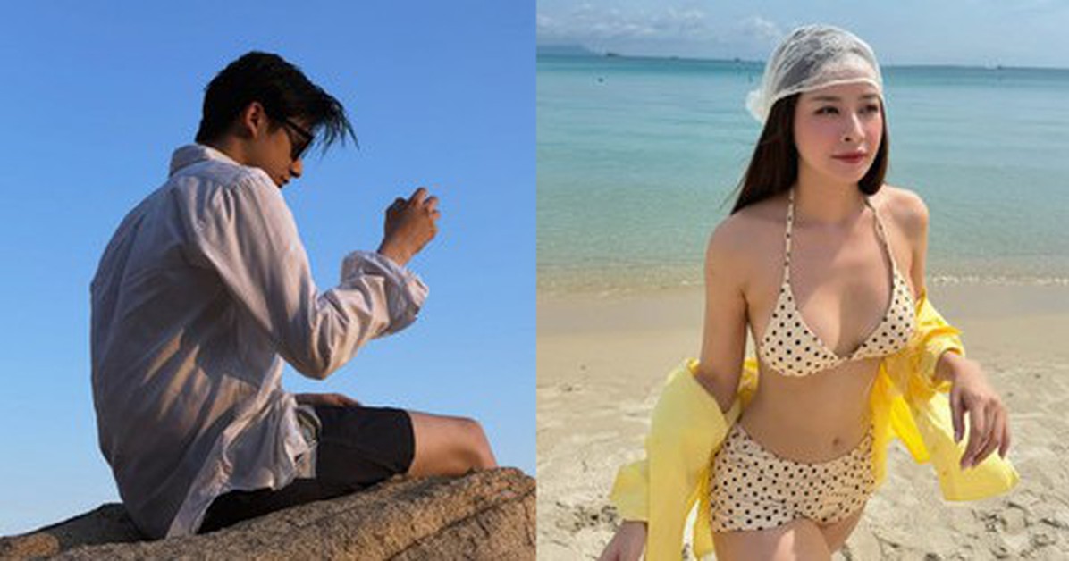 Chi Pu tạo dáng bên bờ biển trong bikini họa tiết chấm bi