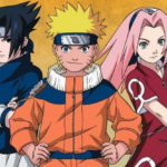 Naruto đứng giữa khung cảnh chiến đấu với nguồn chakra bao quanh