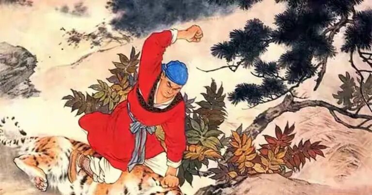 Võ Tòng ngồi uống rượu và ăn thịt trước khi lên Cảnh Dương Cương