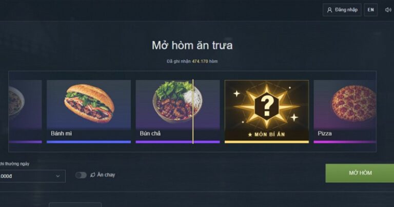Giao diện trang web chọn món ăn mô phỏng thanh mở hòm của CS:GO