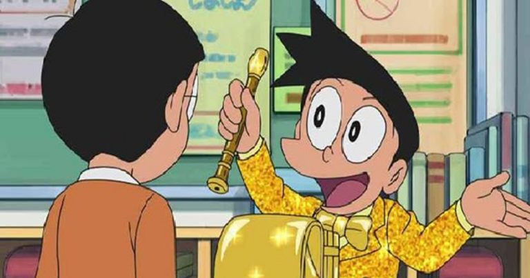 Suneo khoe những món đồ đắt tiền trước nhóm bạn