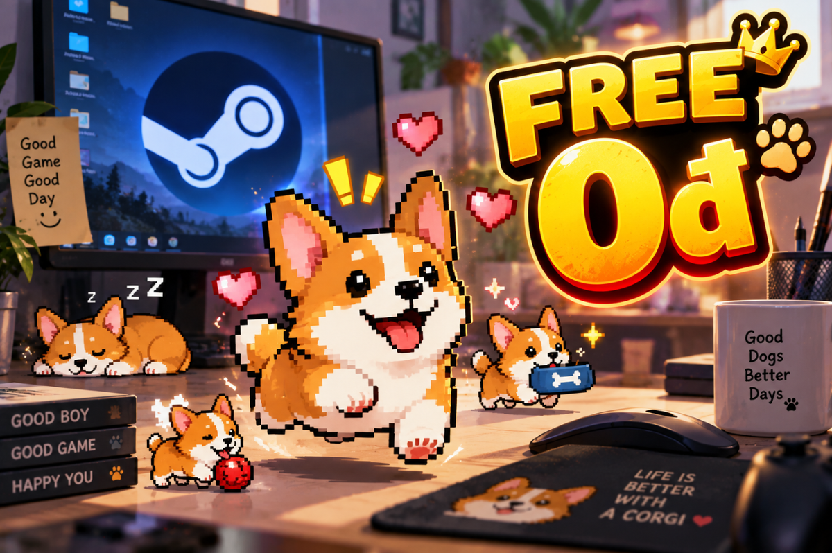Chú chó Corgi pixel xuất hiện trên màn hình máy tính
