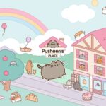 Hình minh họa nhân vật mèo Pusheen trong không gian vui nhộn