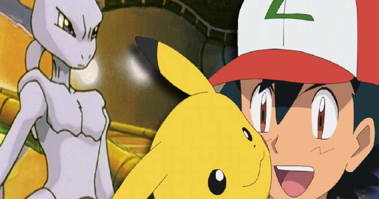 Pikachu của Ash đứng trong khung cảnh anime Pokémon