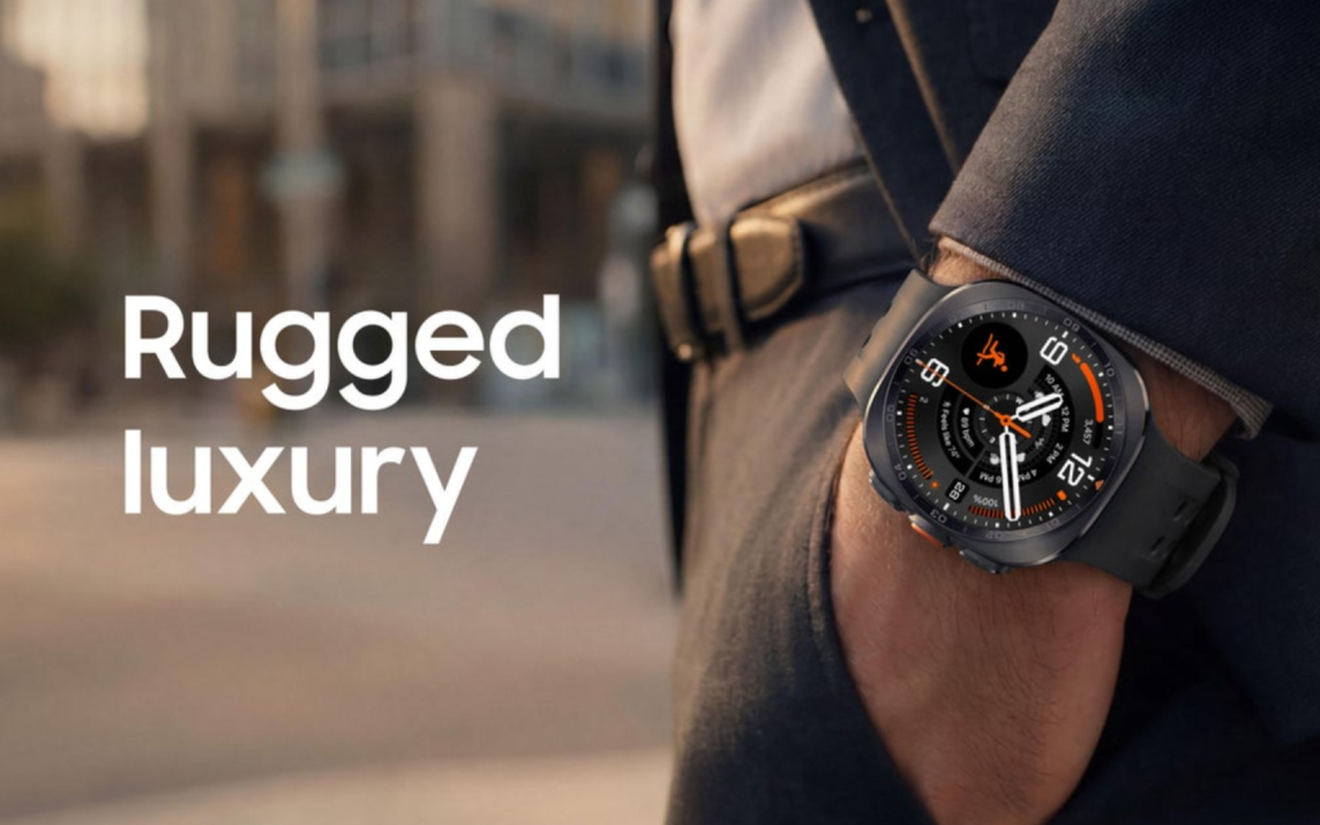 Galaxy Watch Ultra2 hiển thị trên nền tối với thiết kế dành cho hoạt động ngoài trời