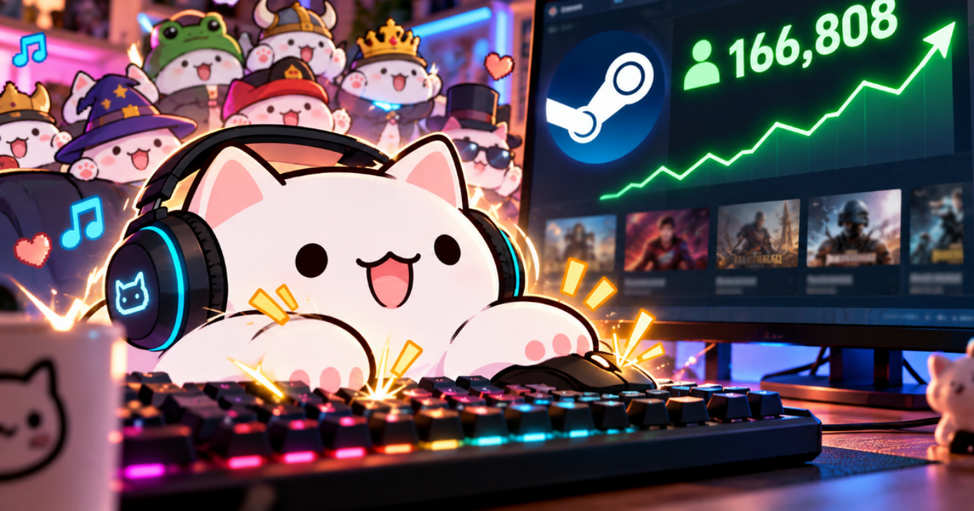 Giao diện Bongo Cat hiển thị trên màn hình máy tính