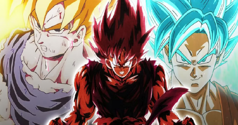 Goku kích hoạt Kaioken với hào quang đỏ bao quanh cơ thể