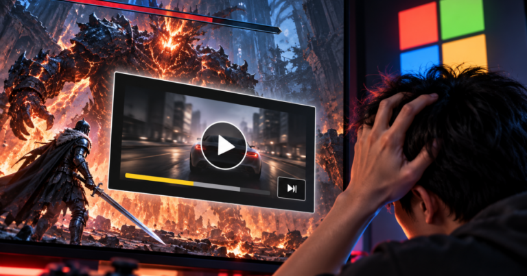 Minh họa game thủ chơi game trước màn hình có nội dung quảng cáo