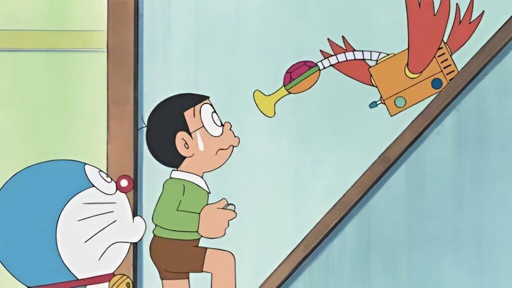 Nobita suy nghĩ về cách kiếm thêm tiền sau khi tiêu hết ngân sách