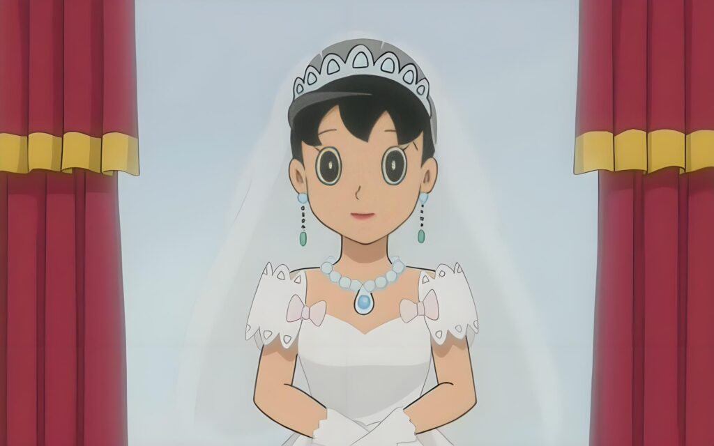 Shizuka thể hiện khả năng chơi nhạc trong một phân cảnh truyện