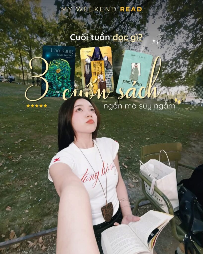 Phương Thảo thư giãn đọc sách tại khu vực ngoài trời