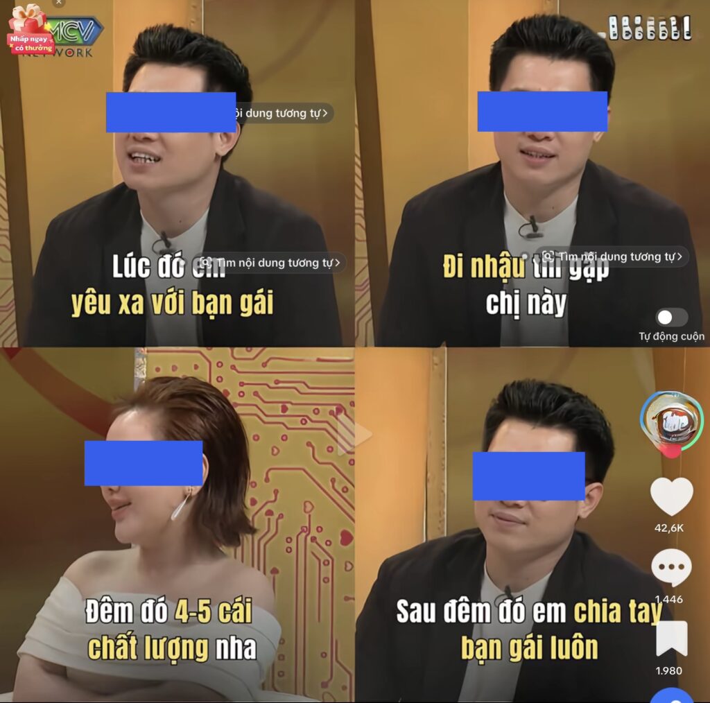 Người dẫn chương trình lắng nghe phần chia sẻ của khách mời
