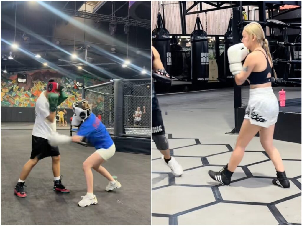 Thùy Anh tập boxing trong không gian luyện tập chuyên nghiệp