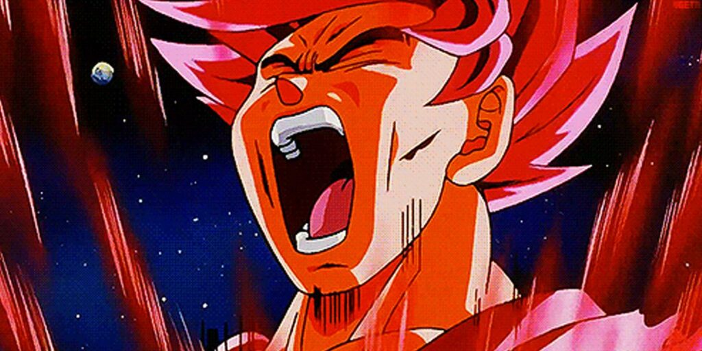 Goku xuất hiện cùng hai lớp hào quang xanh và đỏ