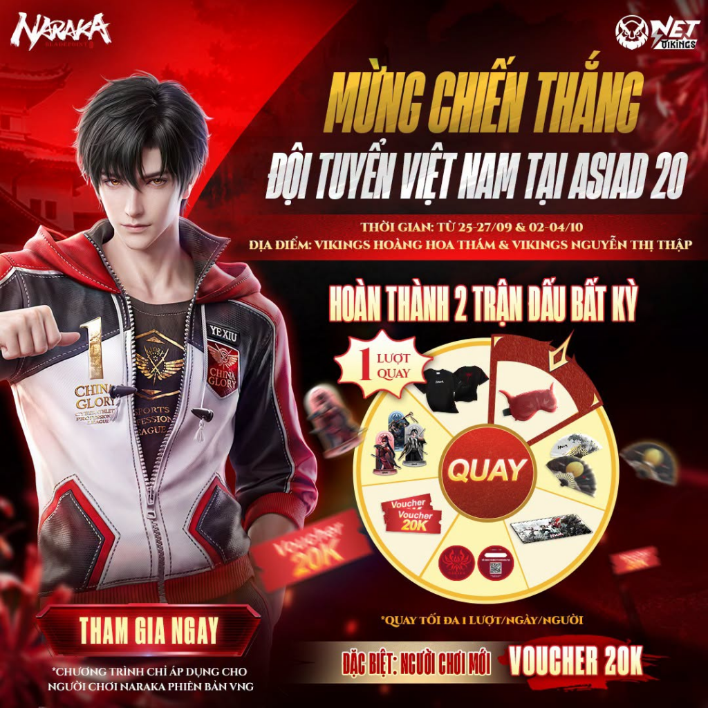 Bảng hiệu chúc mừng thành tích ASIAD của đội tuyển NARAKA: Bladepoint Việt Nam