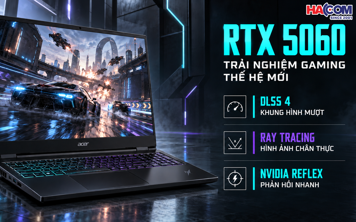 Laptop Acer gaming trang bị RTX 5060 trong không gian chơi game