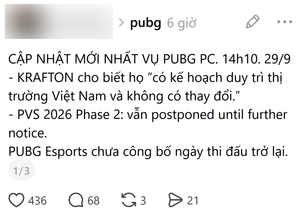 Fanpage hỗ trợ cộng đồng PUBG Việt Nam chưa được mở lại