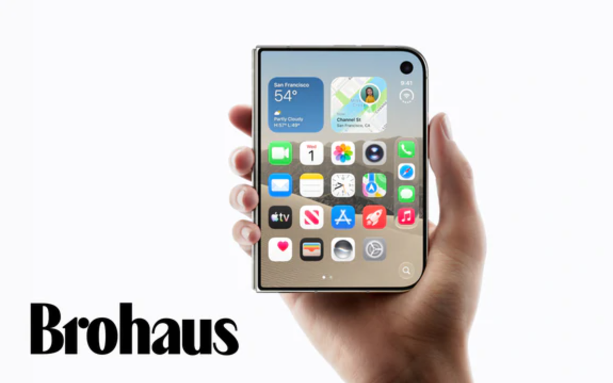iPhone Duo mở ra với màn hình lớn và khung máy màu titan