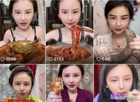 Nữ streamer ngồi trước bàn ăn với khẩu phần lớn