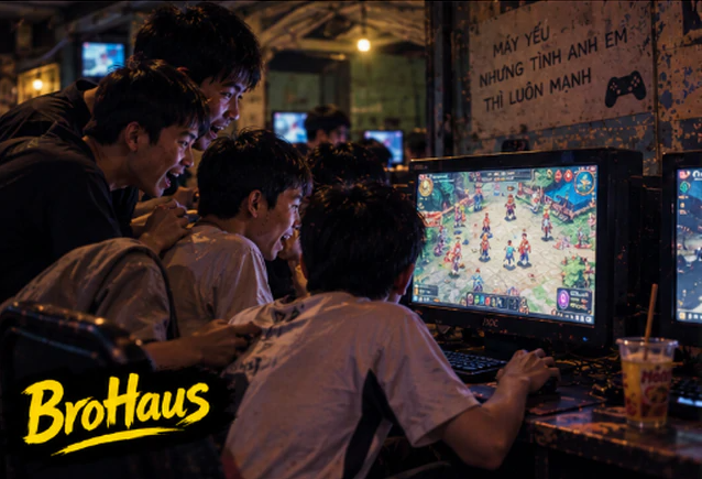 Game thủ ngồi cạnh nhau theo dõi một trận đấu tại phòng máy