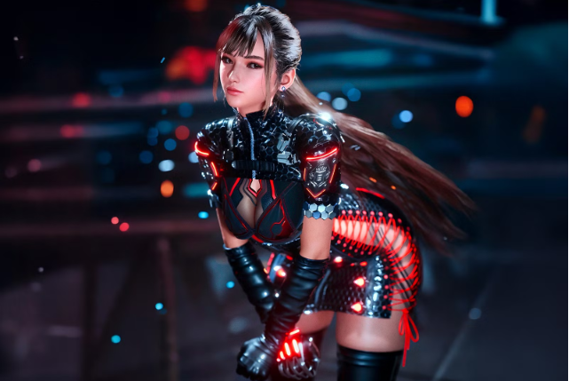 Nữ chiến binh thể hiện biểu cảm sau một tình huống trong game