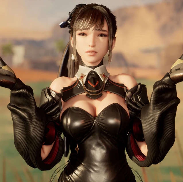 Nữ nhân vật game đứng trong tư thế sẵn sàng chiến đấu