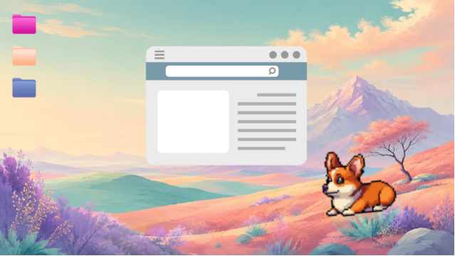 Corgi ảo nằm nghỉ trên màn hình desktop