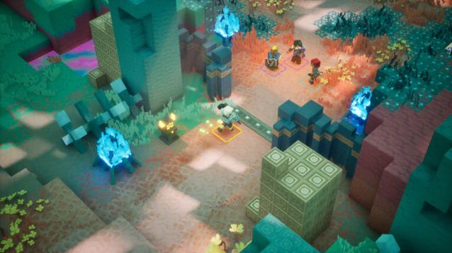 Minh họa chủ đề mùa đông với các hang động băng giá trong Minecraft