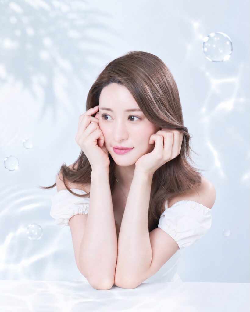 Mimi Ito diện trang phục nữ tính với tóc dài uốn nhẹ