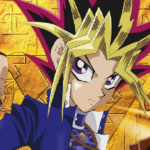 Yugi Mutou đứng cùng các nhân vật trong thế giới Yu-Gi-Oh!