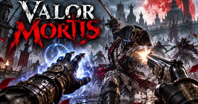 Nhân vật William cầm kiếm trong bối cảnh u tối của Valor Mortis