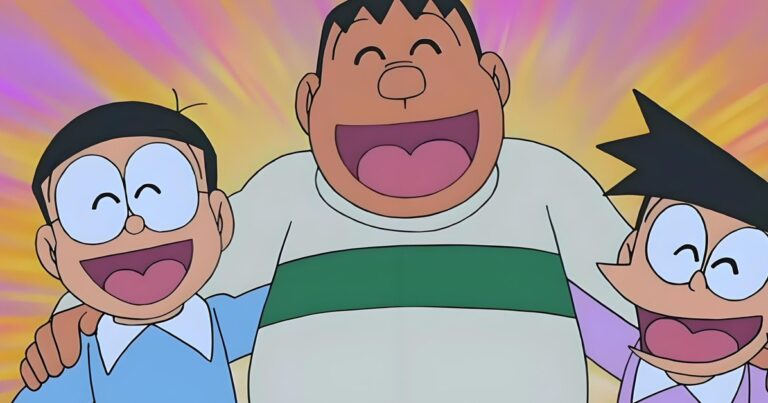 Jaian và Suneo trêu chọc Nobita trong khu phố