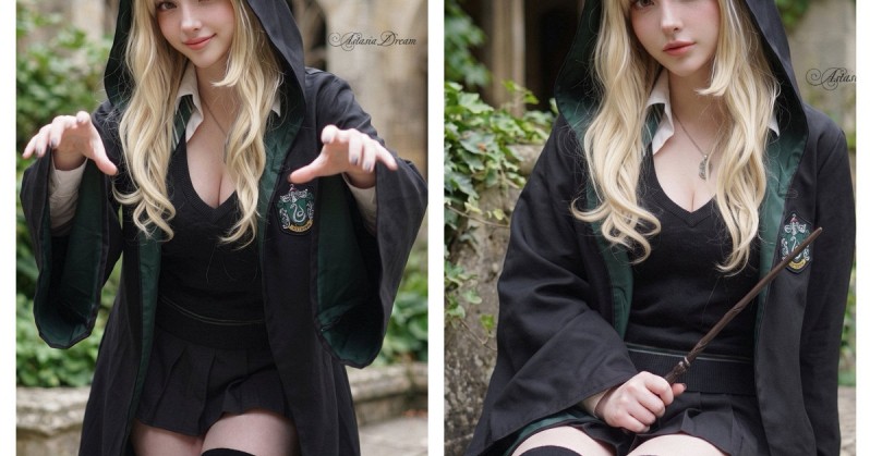 Nữ cosplayer Estonia với mái tóc vàng trong màn hóa thân Malfoy phiên bản nữ