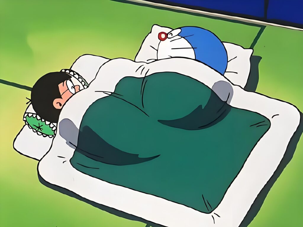Doraemon sinh hoạt cùng Nobita trong căn phòng quen thuộc