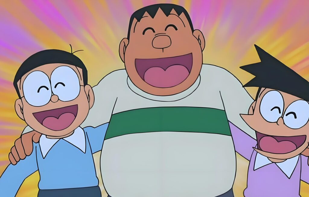 Các nhân vật Doraemon quây quần trong khoảnh khắc vui vẻ