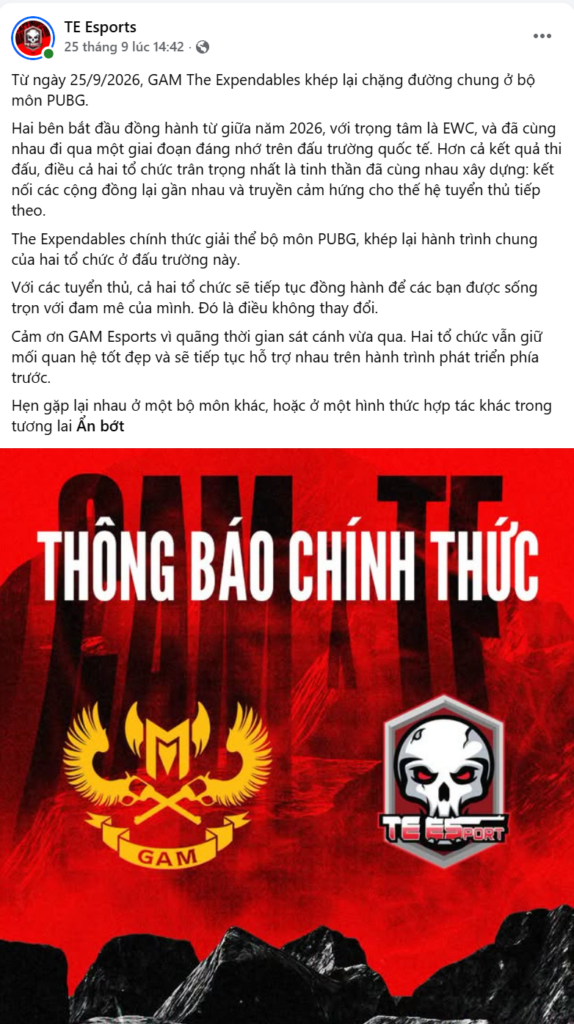 The Expandables x GAM được nhắc đến sau khi giải tán đội PUBG