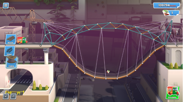 Hình ảnh một thử thách xây dựng cầu trong Bridge Constructor Studio